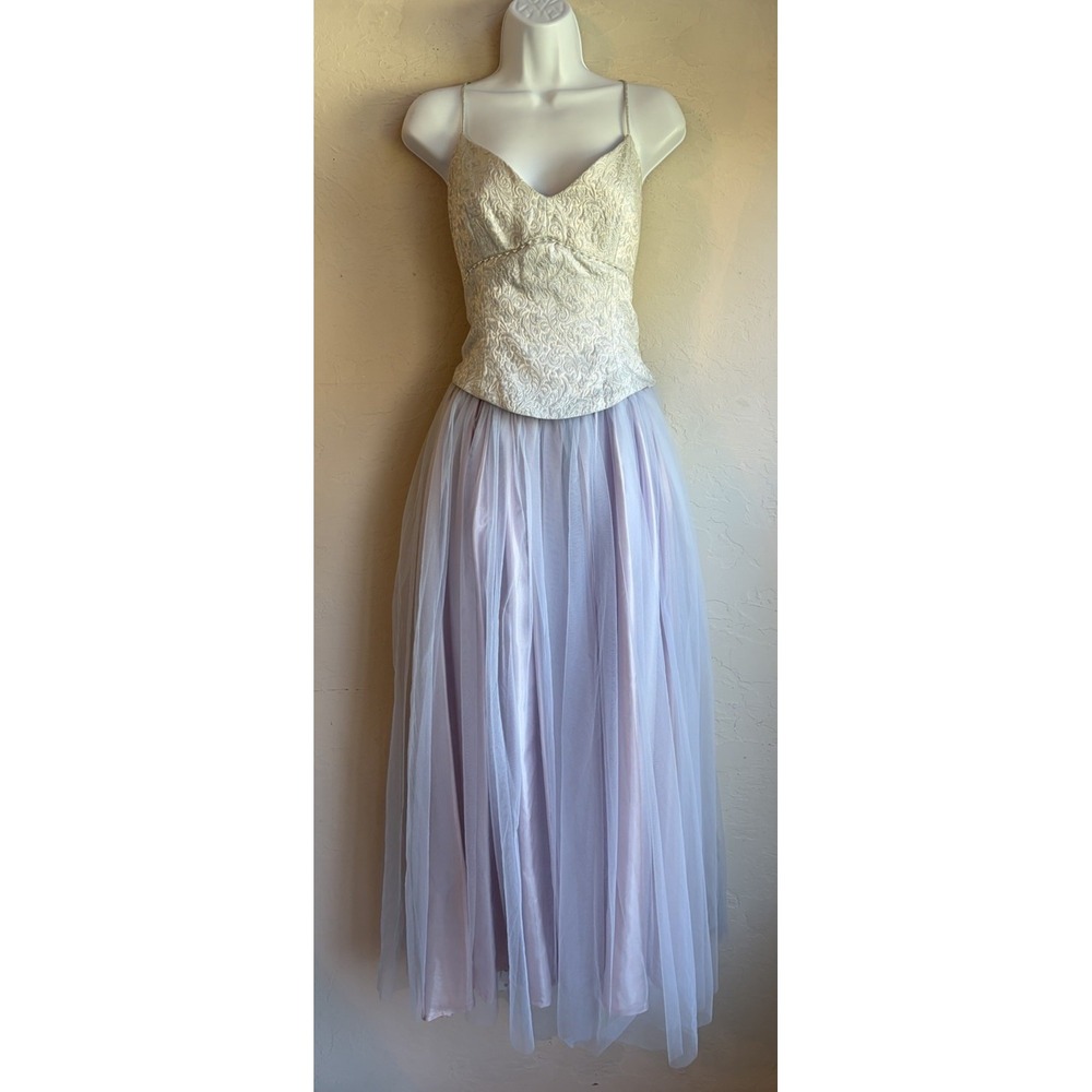 Vintage 90s Y2K Alfred Angelo Brocade Corset Tulle Ball Gown Dress 12 Beaded